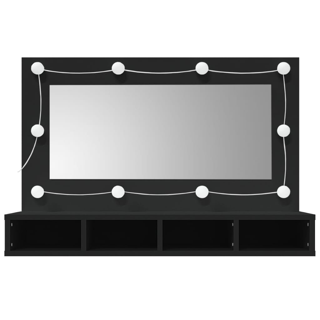 fekete tükrös szekrény LED-ekkel 90x31,5x62 cm