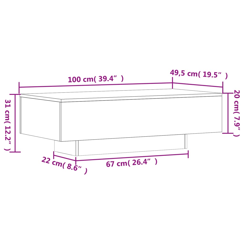 betonszürke szerelt fa dohányzóasztal 100x49,5x31 cm