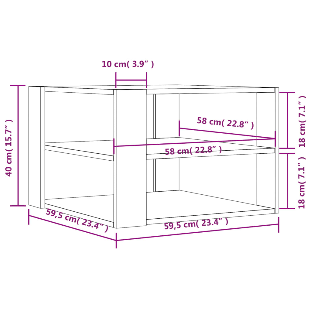 betonszürke szerelt fa dohányzóasztal 59,5 x 59,5 x 40 cm