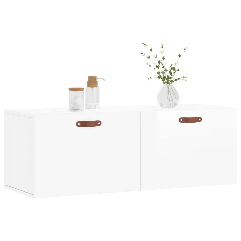 magasfényű fehér szerelt fa faliszekrény 100 x 36,5 x 35 cm