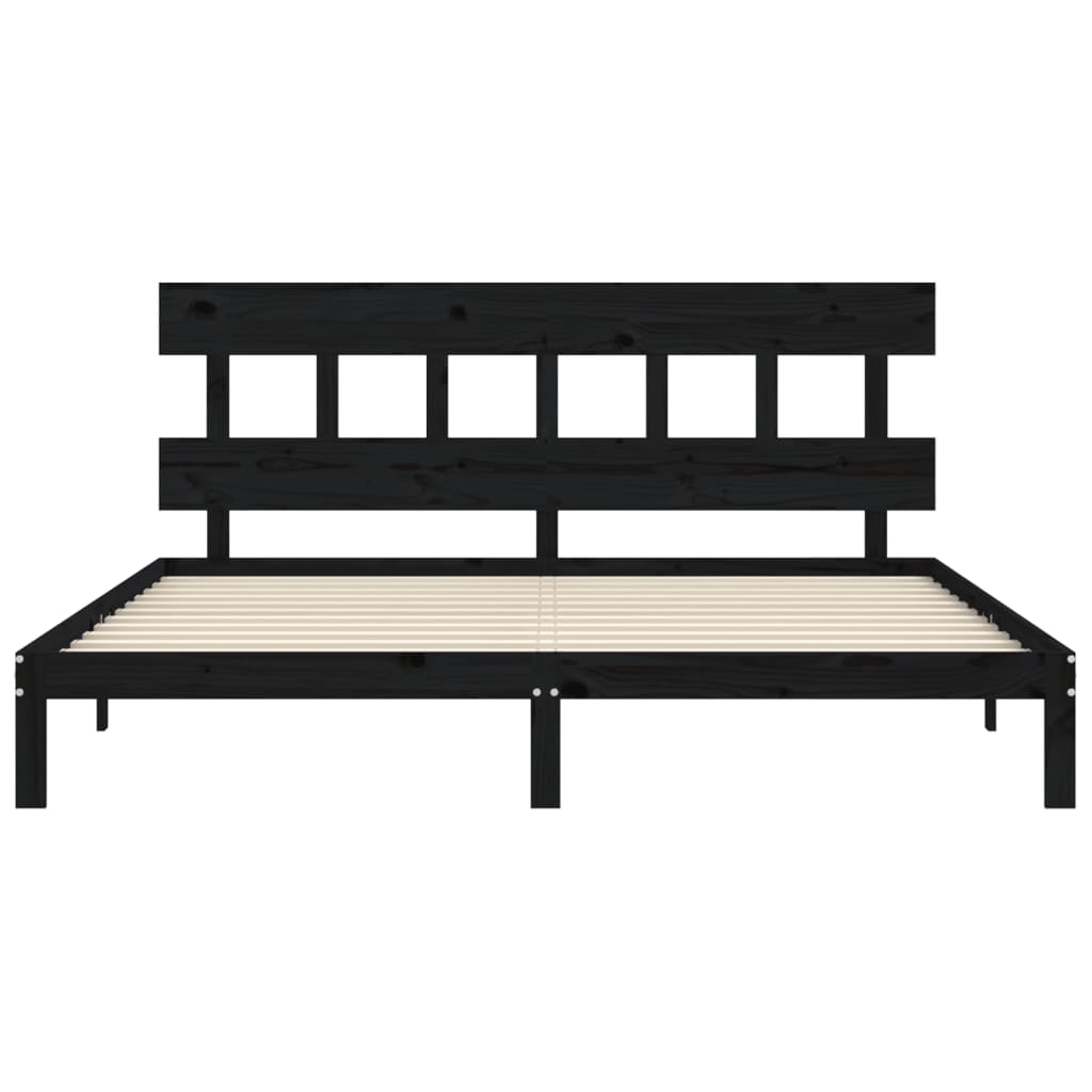 fekete tömör fa ágykeret fejtámlával 200 x 200 cm