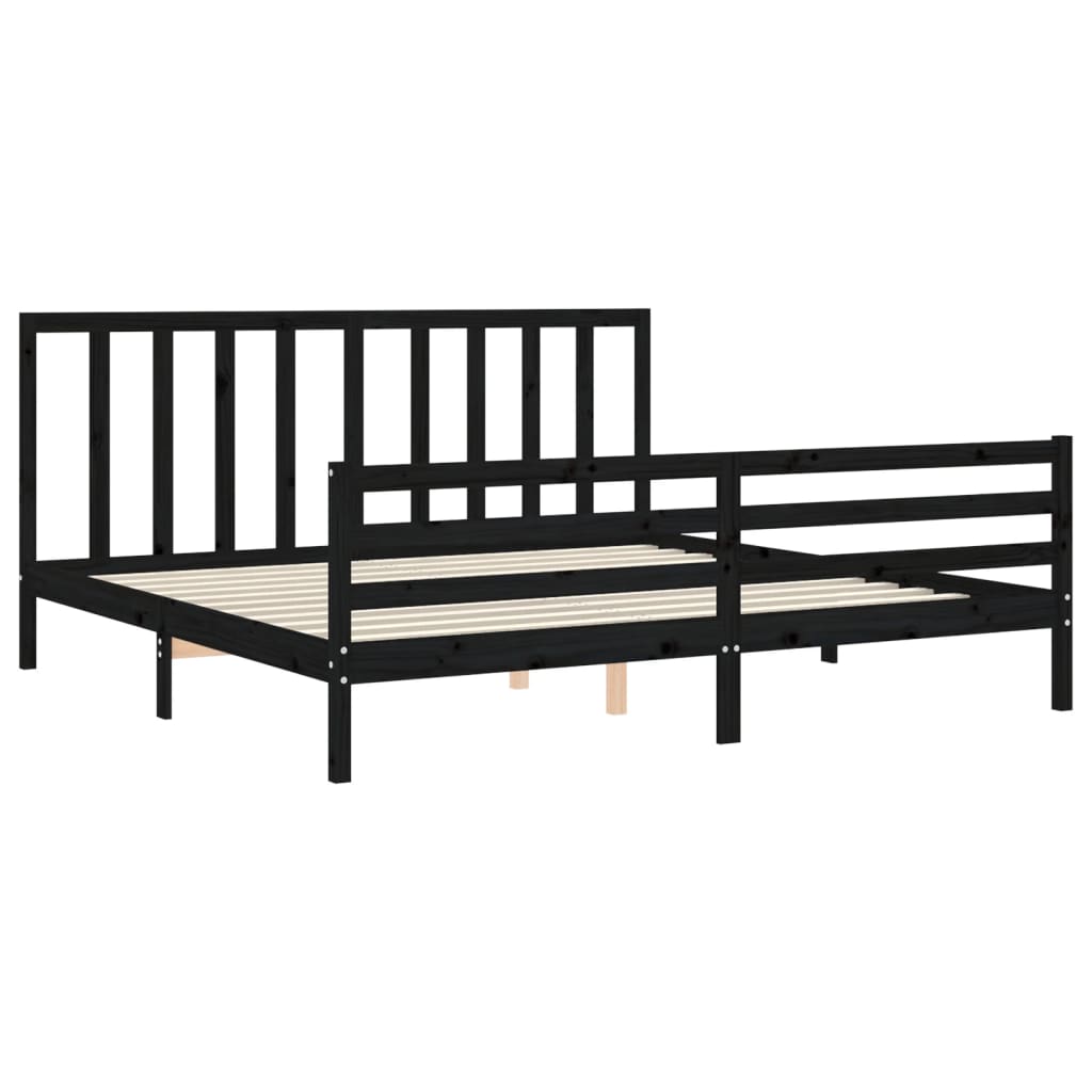 fekete tömör fa ágykeret fejtámlával 200 x 200 cm