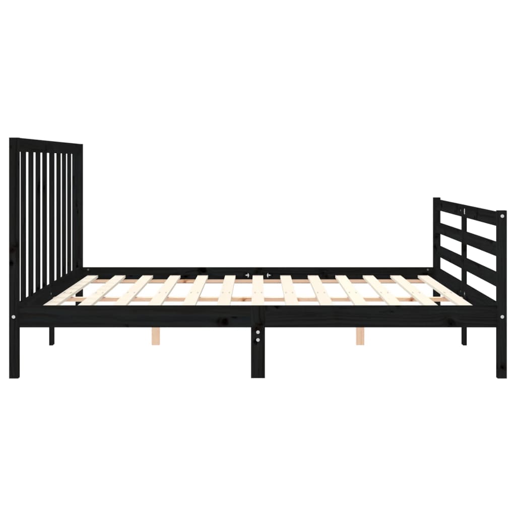 fekete tömör fa ágykeret fejtámlával 200 x 200 cm