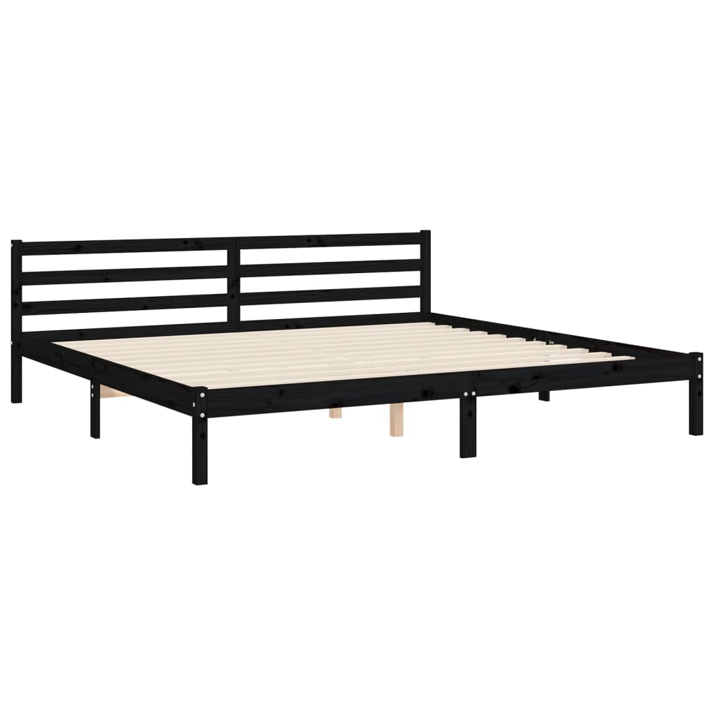 fekete tömör fa ágykeret fejtámlával 200 x 200 cm