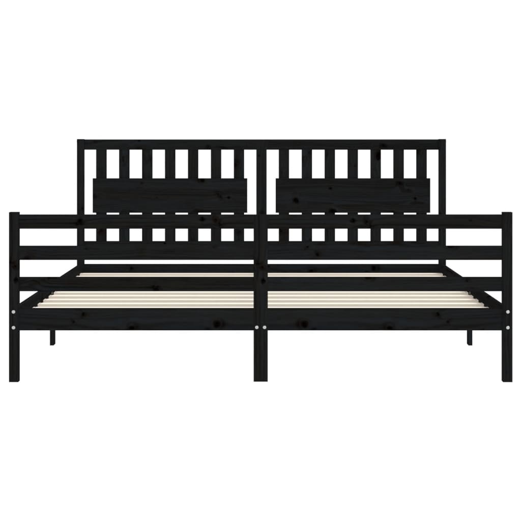 fekete tömör fa ágykeret fejtámlával 200 x 200 cm