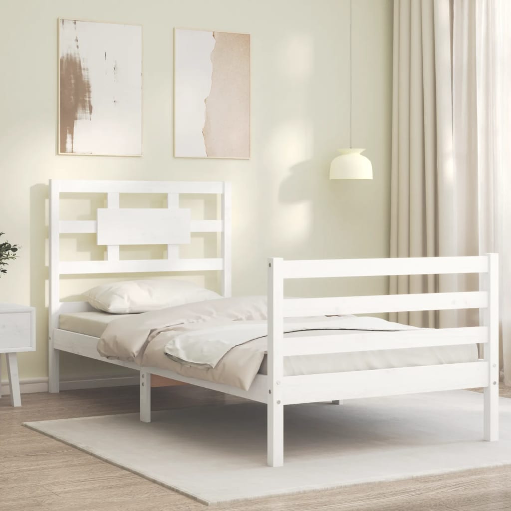 fehér tömör fa ágykeret fejtámlával 90 x 200 cm