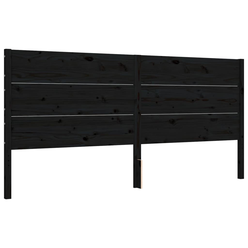 fekete tömör fa ágykeret fejtámlával 200 x 200 cm