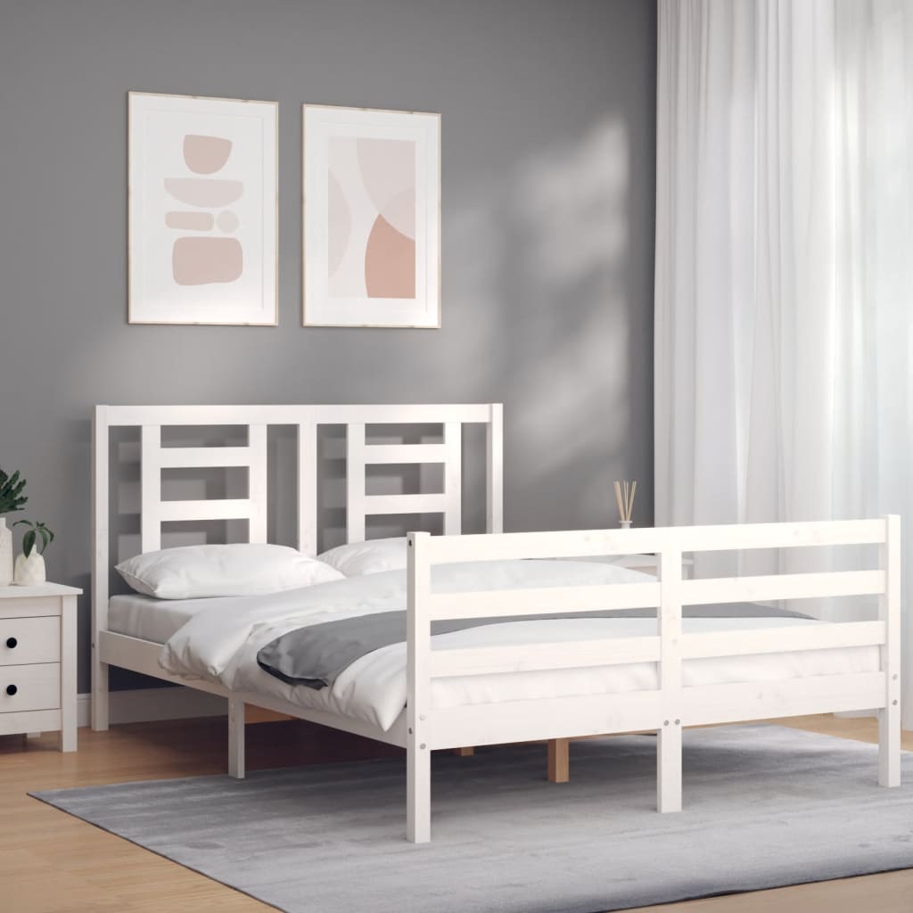 fehér tömör fa ágykeret fejtámlával Small Double
