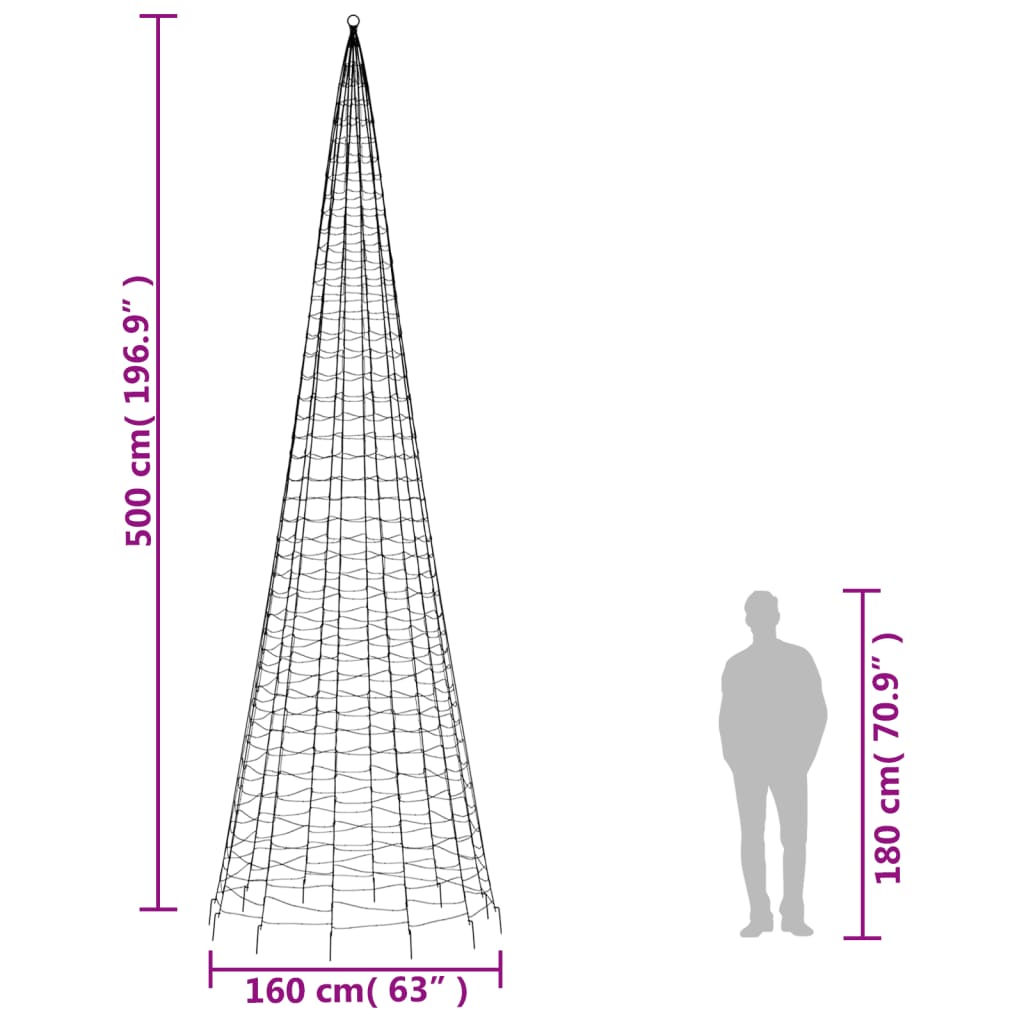 meleg fehér LED karácsonyfa zászlórúdra 1534 LED 500 cm