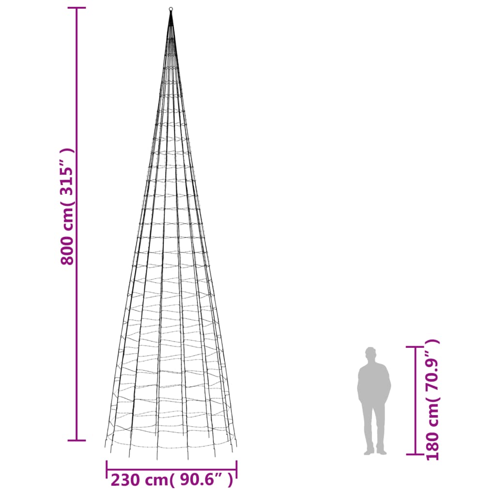 meleg fehér LED karácsonyfa zászlórúdra 3000 LED 800 cm
