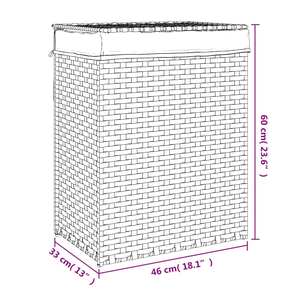 polyrattan szennyeskosár fedéllel 46x33x60 cm