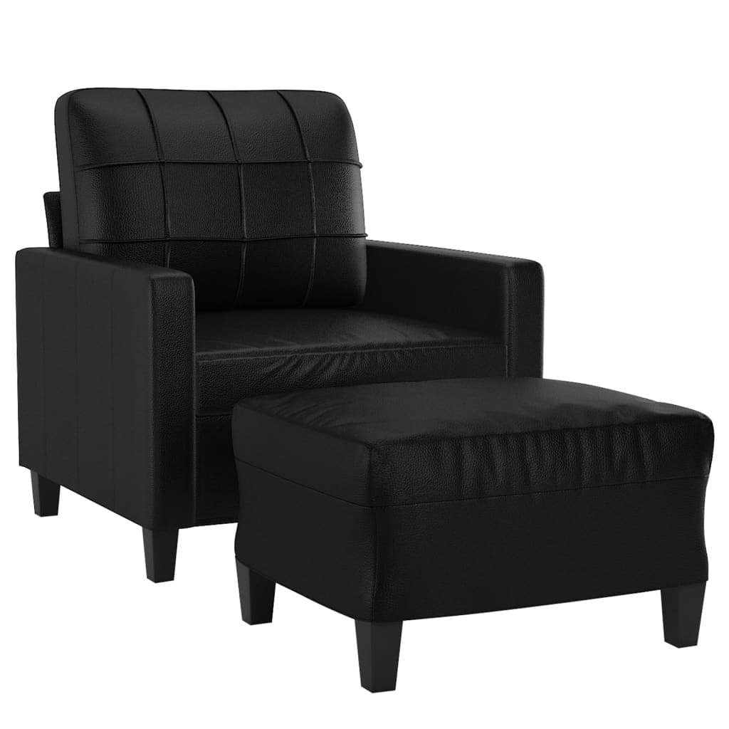 fekete műbőr kanapéfotel lábtartóval 60 cm