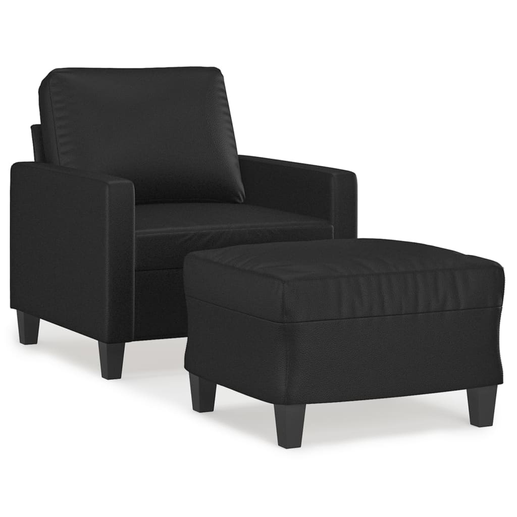 fekete műbőr kanapéfotel lábtartóval 60 cm