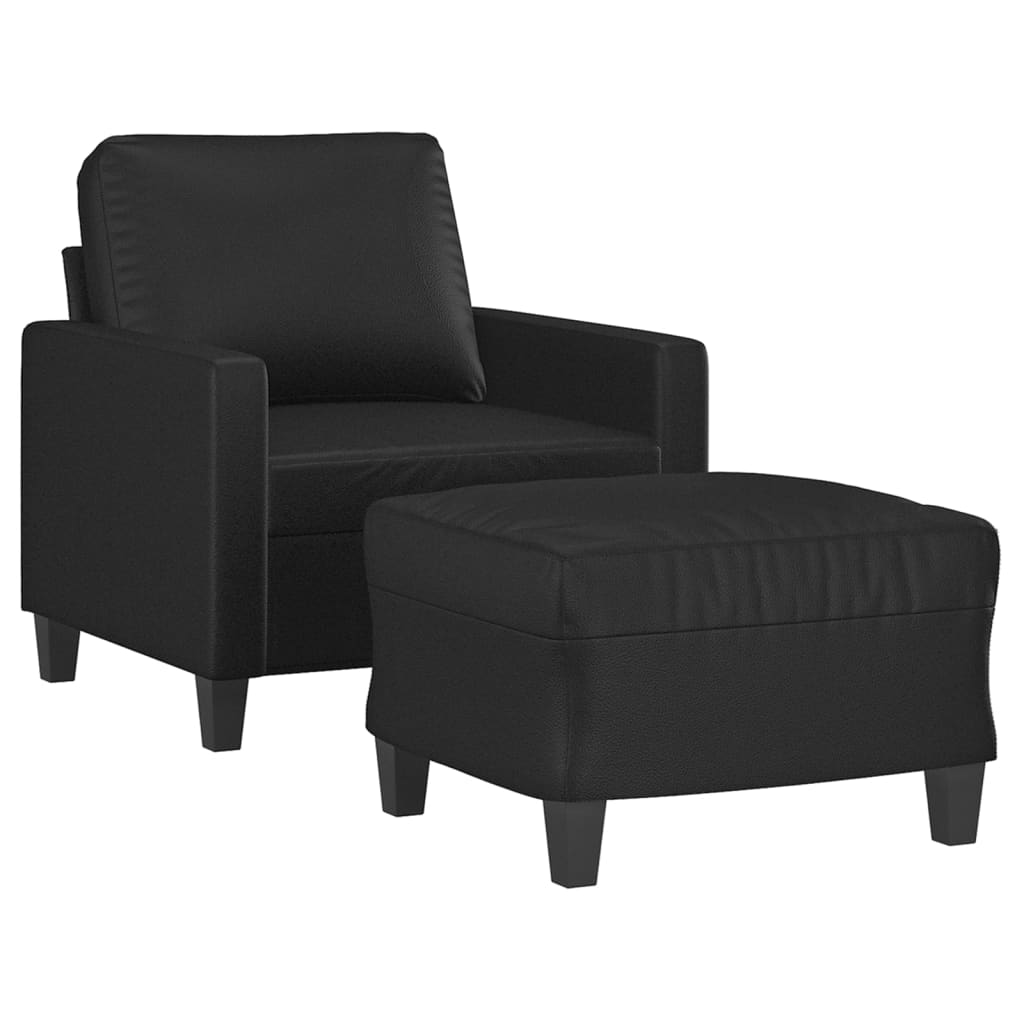 fekete műbőr kanapéfotel lábtartóval 60 cm