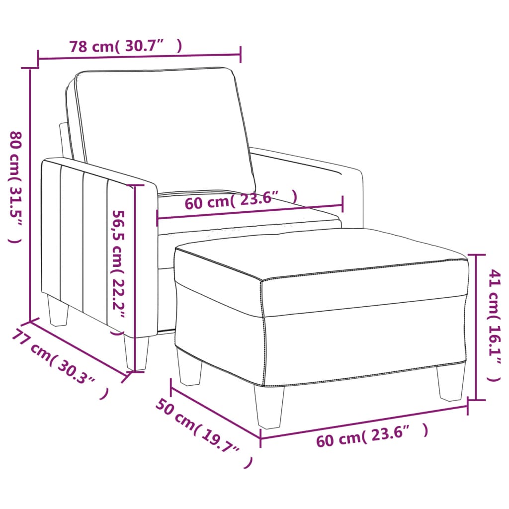 tópszínű szövet kanapéfotel lábtartóval 60 cm