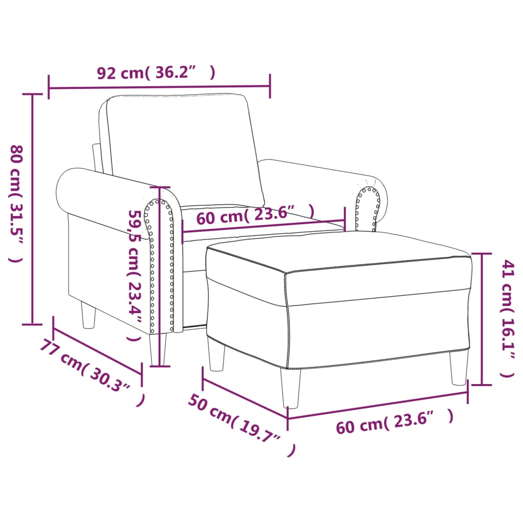 bordó bársony kanapéfotel lábtartóval 60 cm