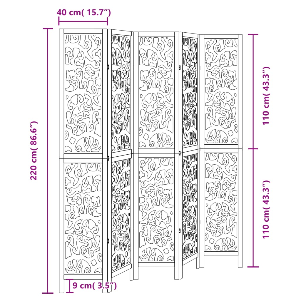 5 paneles fekete tömör császárfa térelválasztó