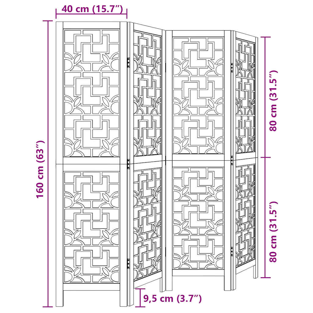 4 paneles barna tömör császárfa térelválasztó
