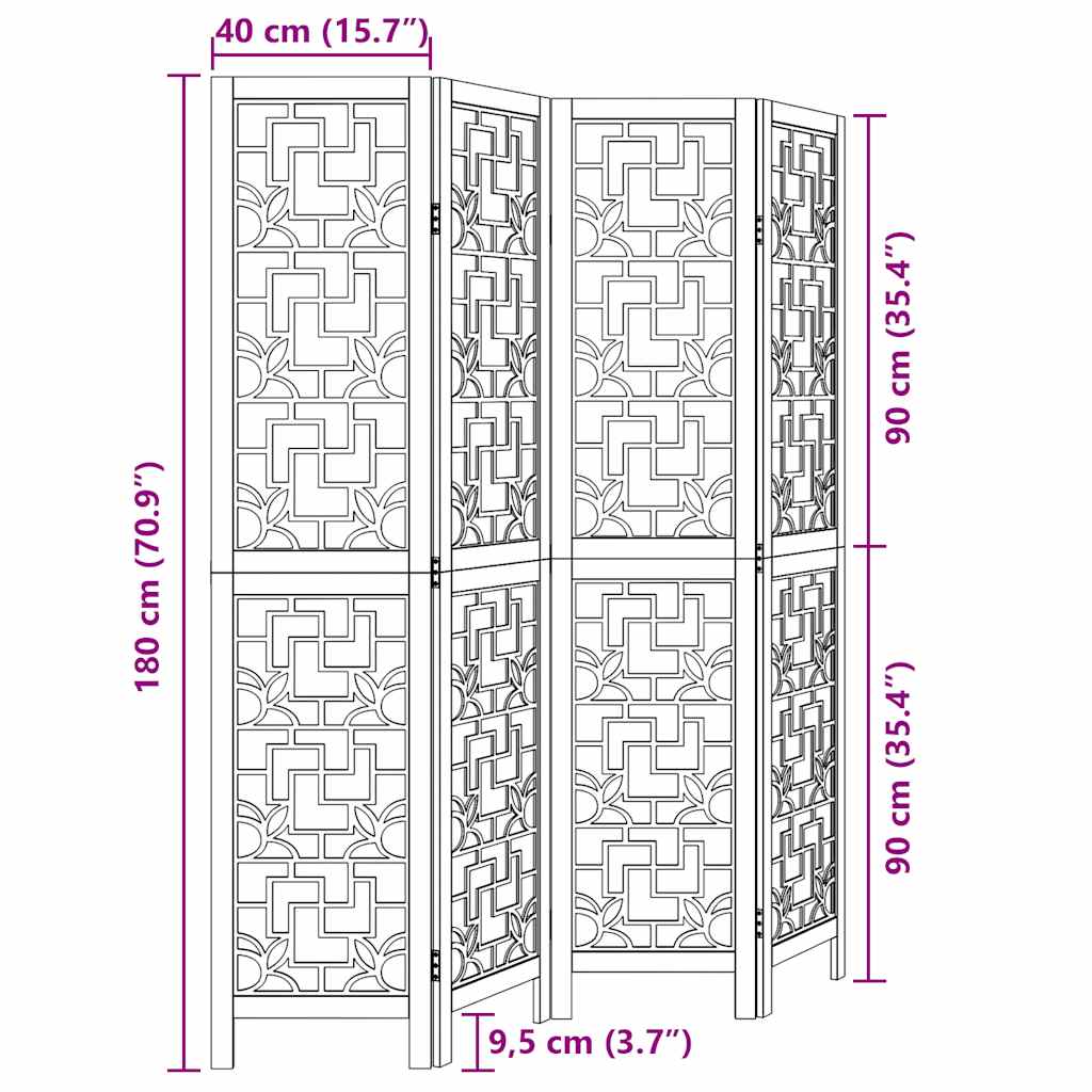 4 paneles barna tömör császárfa térelválasztó