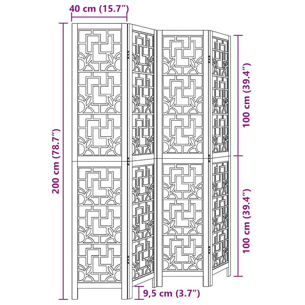 4 paneles barna tömör császárfa térelválasztó