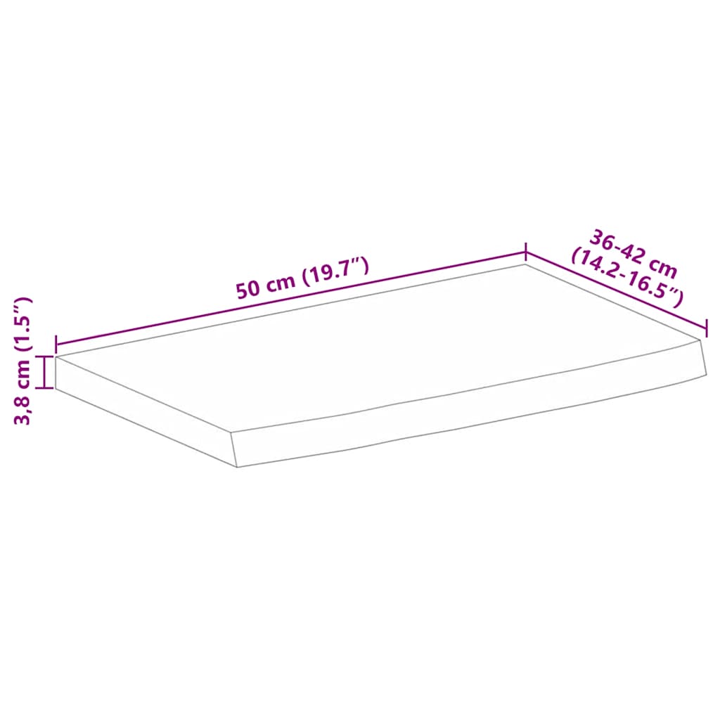 tömör nyers mangófa természetes élű asztallap 50 x 40 x 3,8 cm