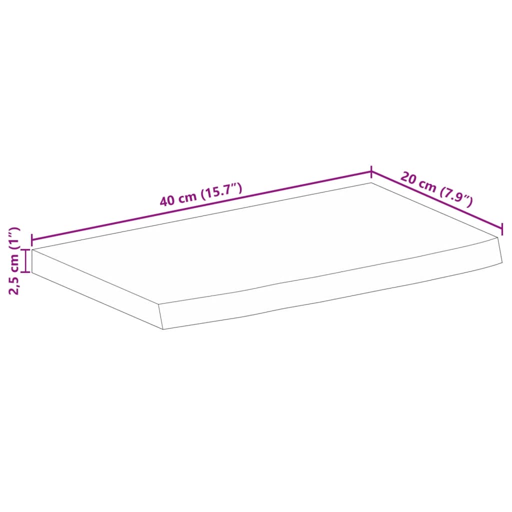 tömör mangófa természetes élű asztallap 40 x 20 x 2,5 cm