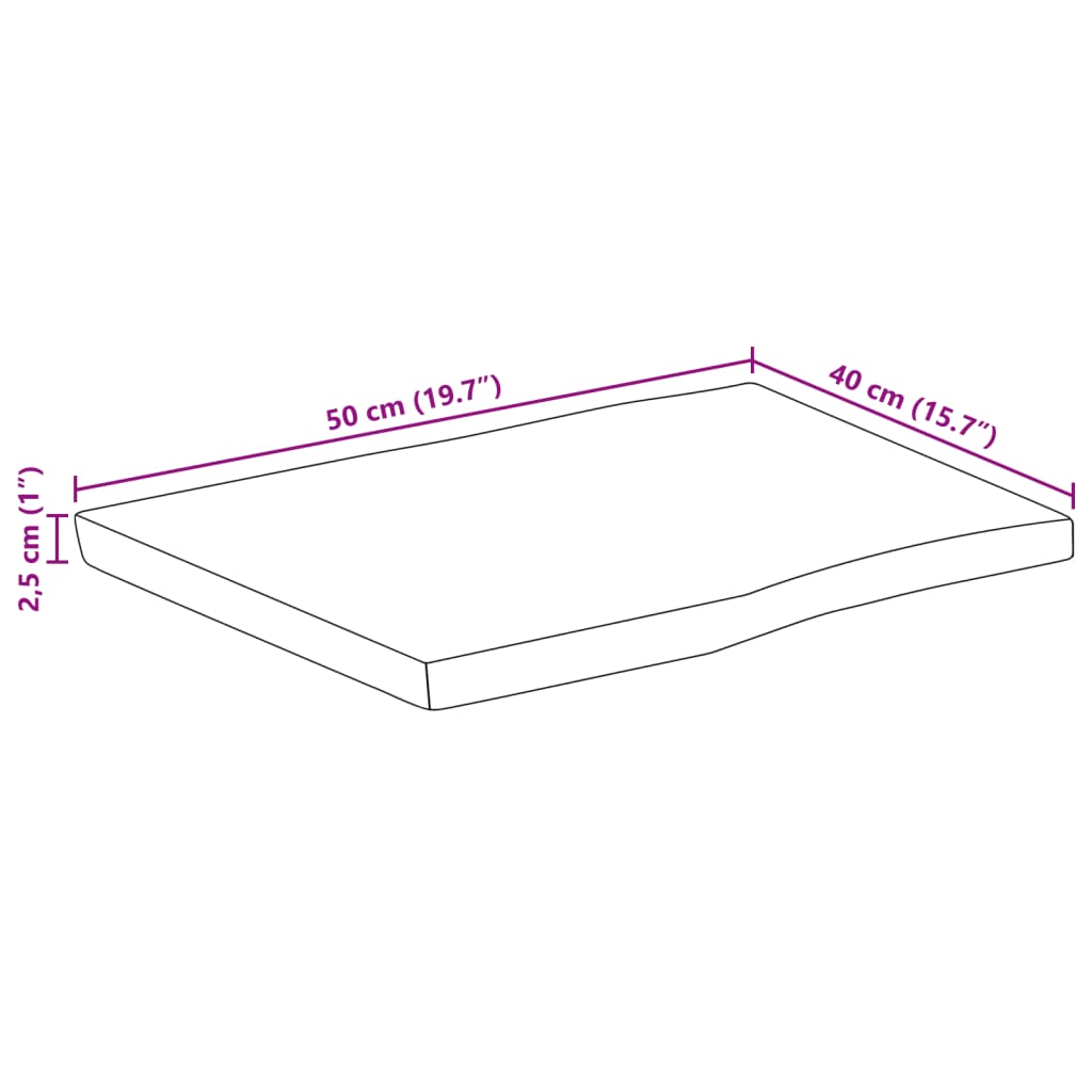 tömör nyers mangófa természetes élű asztallap 50 x 40 x 2,5 cm