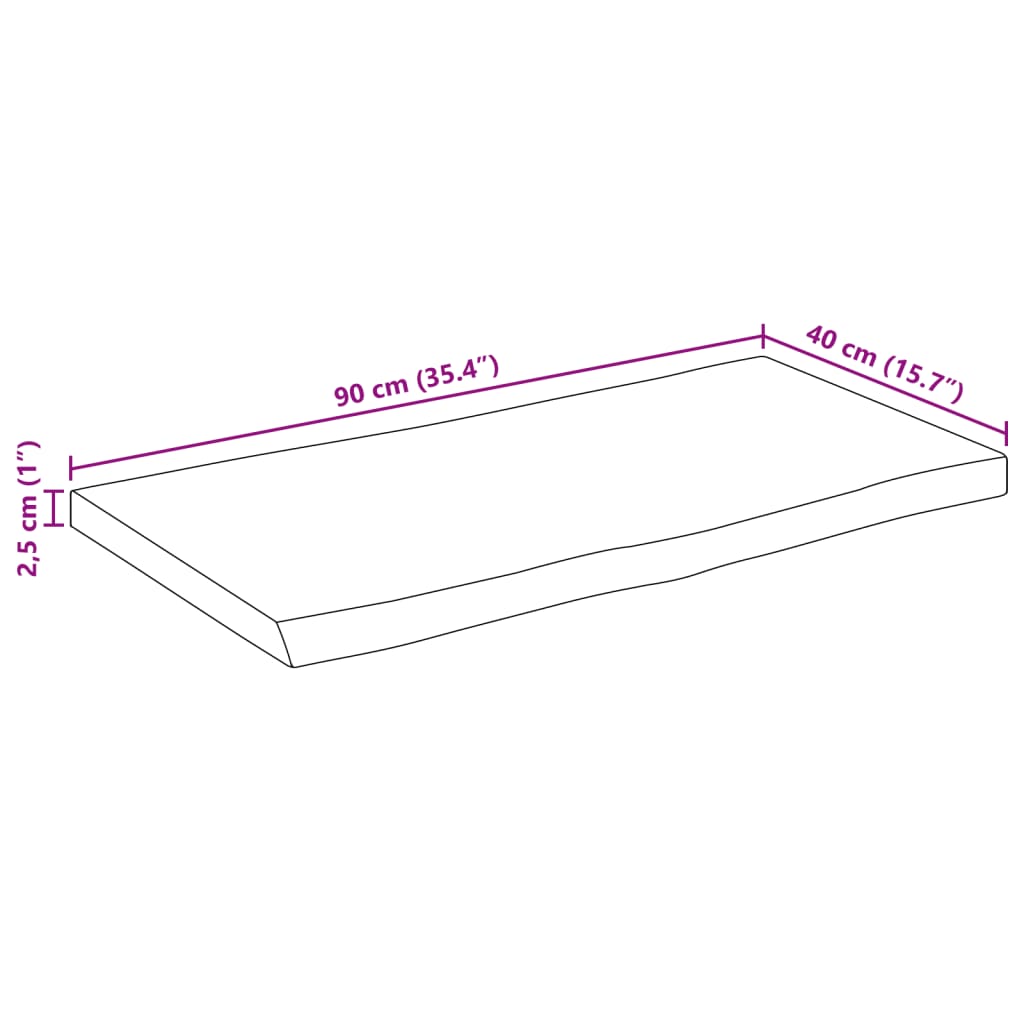 tömör nyers mangófa természetes élű asztallap 90 x 40 x 2,5 cm