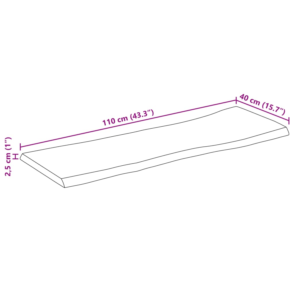 tömör nyers mangófa természetes élű asztallap 110 x 40 x 2,5 cm