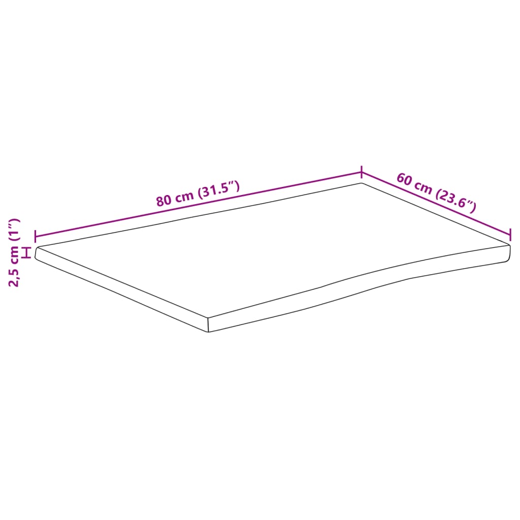 tömör nyers mangófa természetes élű asztallap 80 x 60 x 2,5 cm