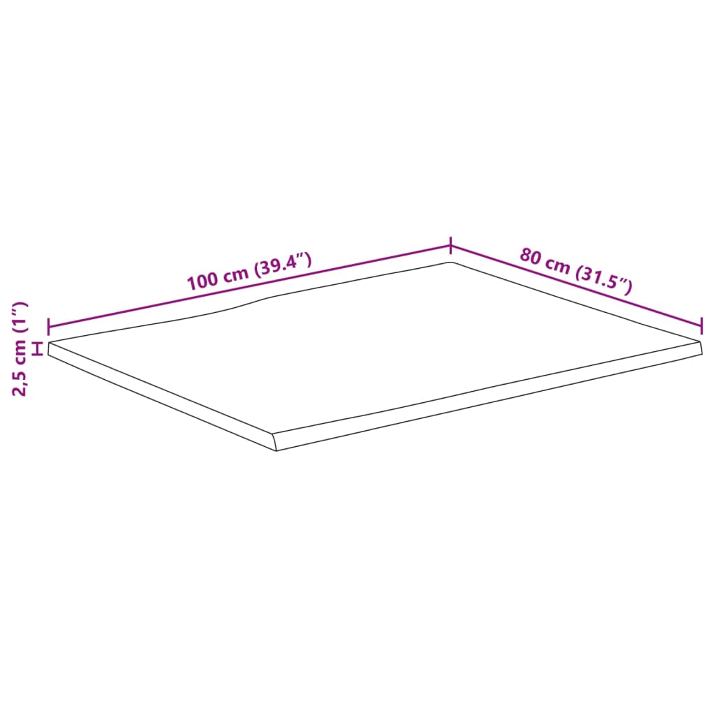 tömör nyers mangófa természetes élű asztallap 100 x 80 x 2,5 cm