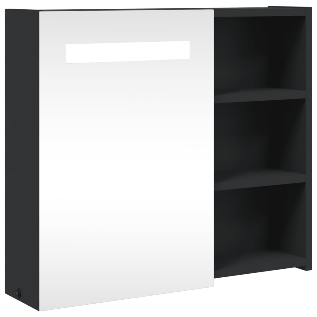 fekete tükrös fürdőszobaszekrény LED-del 60 x 13 x 52 cm