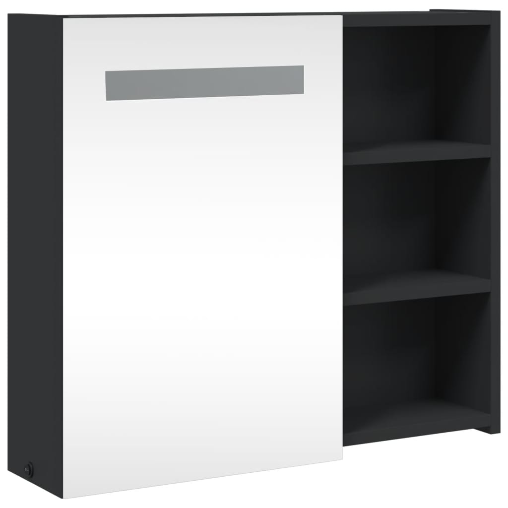 fekete tükrös fürdőszobaszekrény LED-del 60 x 13 x 52 cm