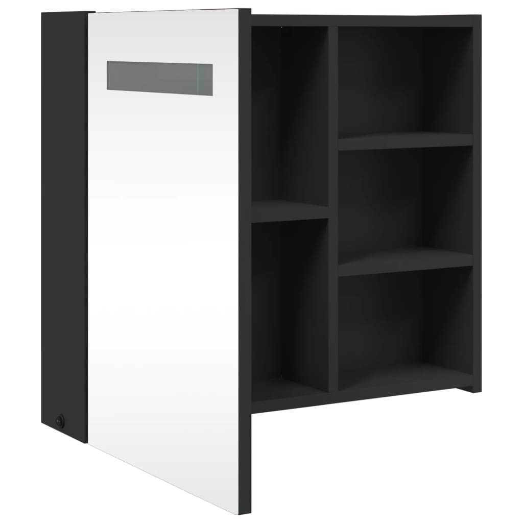 fekete tükrös fürdőszobaszekrény LED-del 60 x 13 x 52 cm
