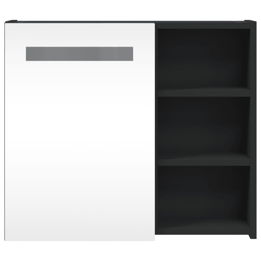 fekete tükrös fürdőszobaszekrény LED-del 60 x 13 x 52 cm
