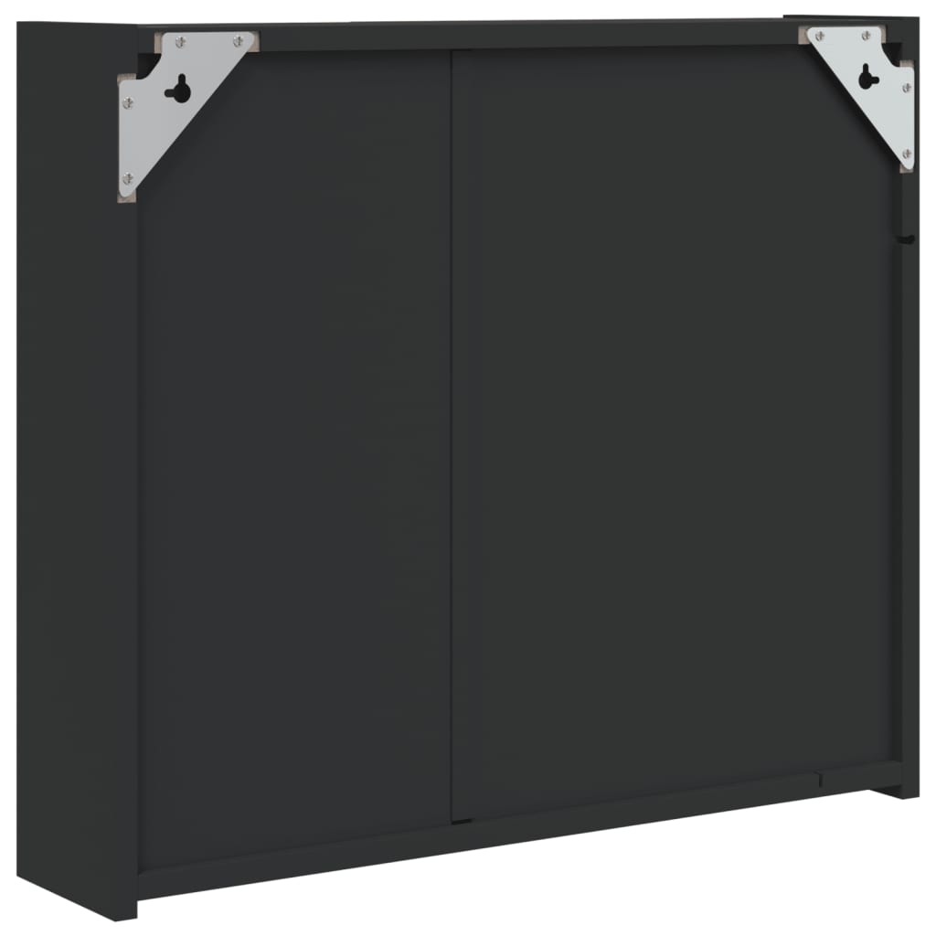 fekete tükrös fürdőszobaszekrény LED-del 60 x 13 x 52 cm