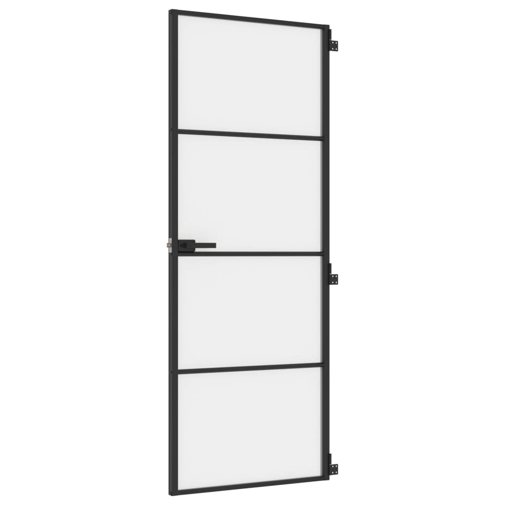 fekete edzett üveg és alumínium vékony beltéri ajtó 76x201,5 cm