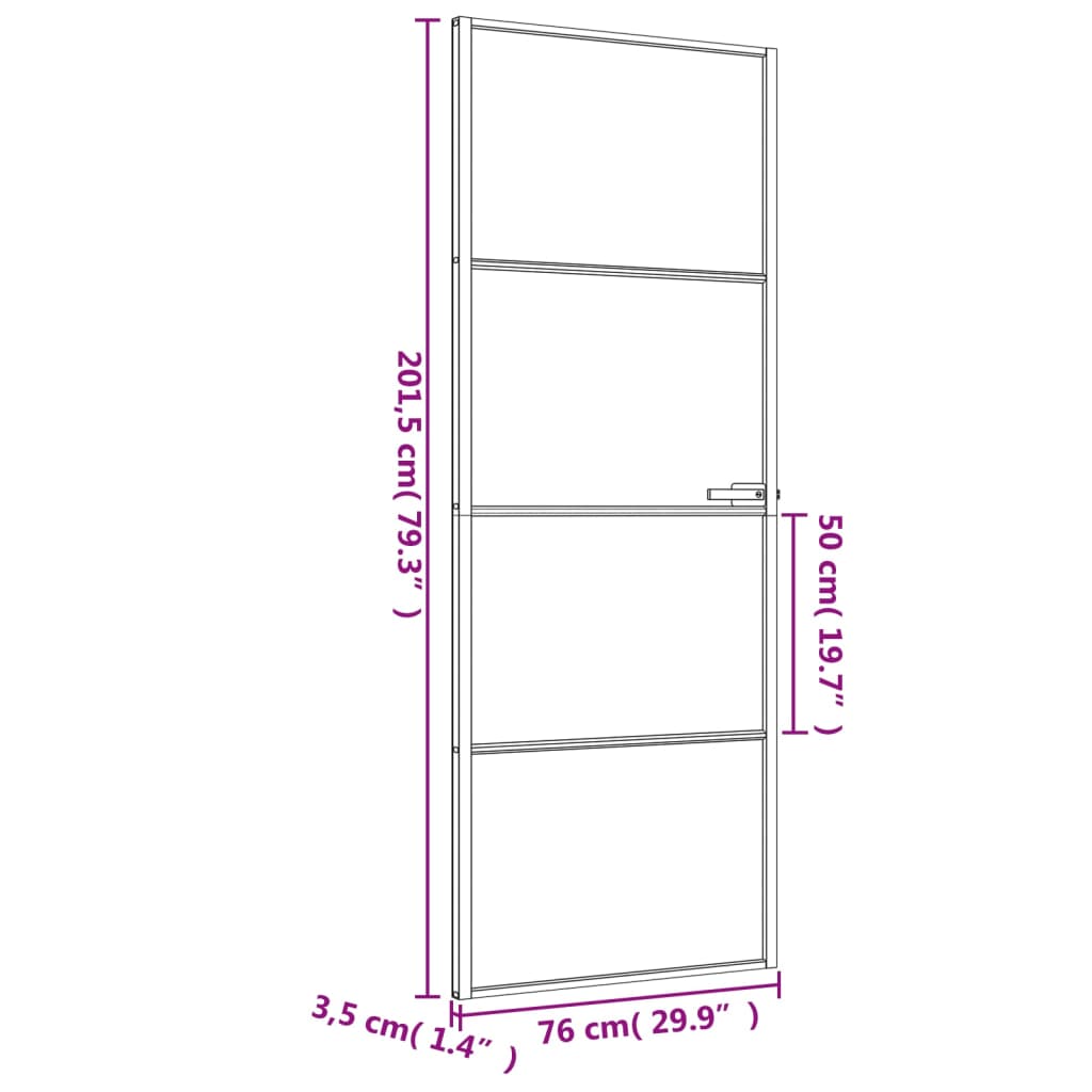 fekete edzett üveg és alumínium vékony beltéri ajtó 76x201,5 cm