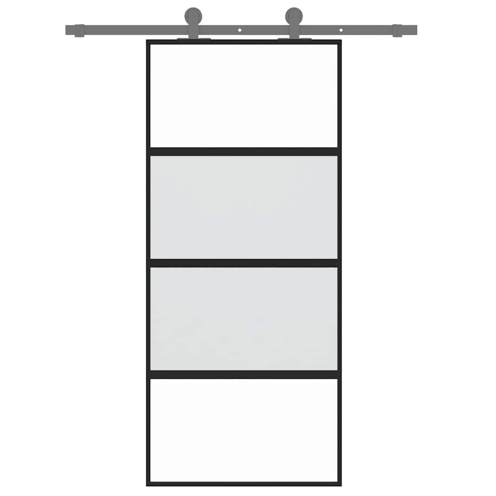 fekete edzett üveg és alumínium tolóajtó 90 x 205 cm