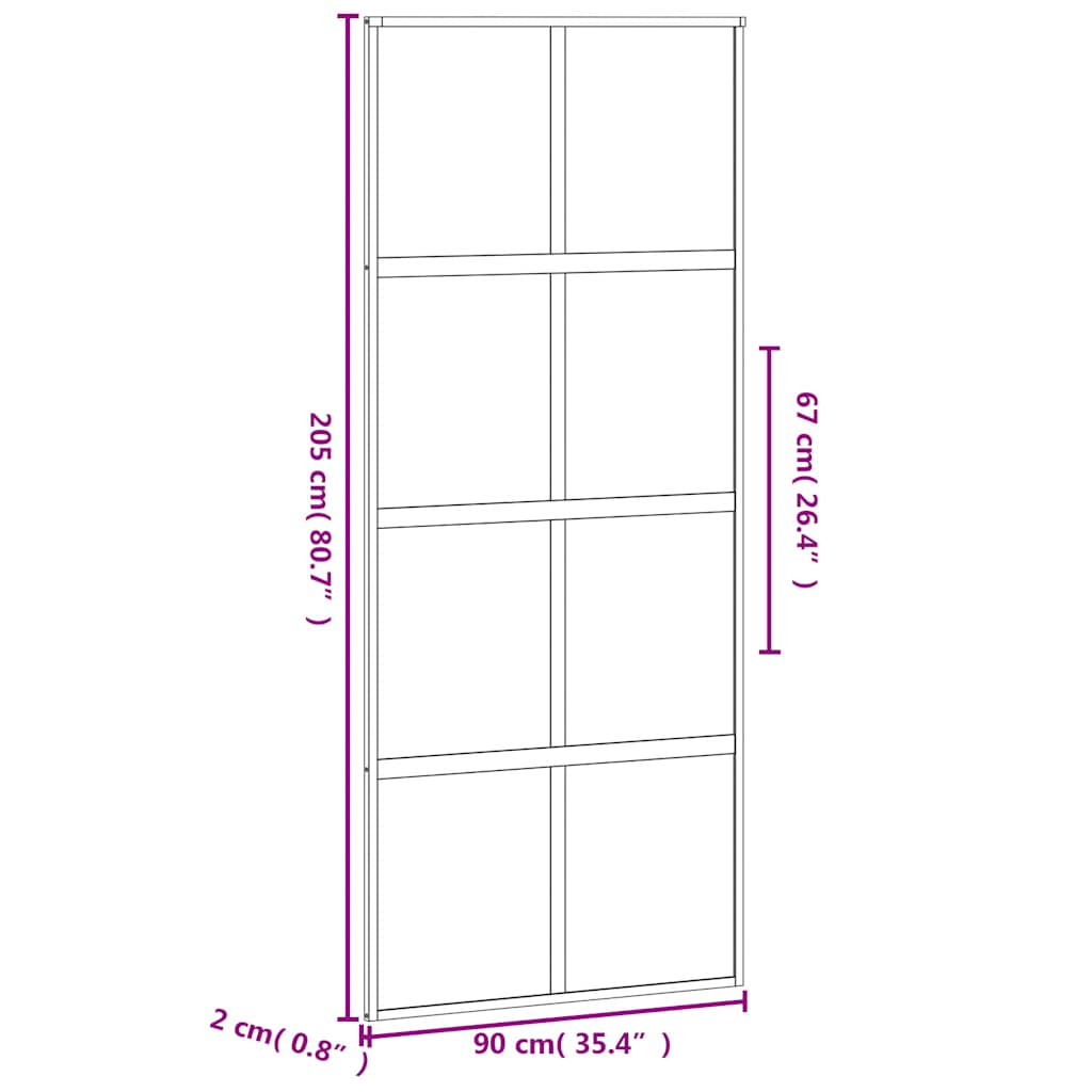 fekete edzett üveg és alumínium tolóajtó 76 x 205 cm