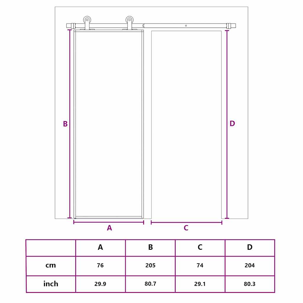 fekete edzett üveg és alumínium tolóajtó 76 x 205 cm