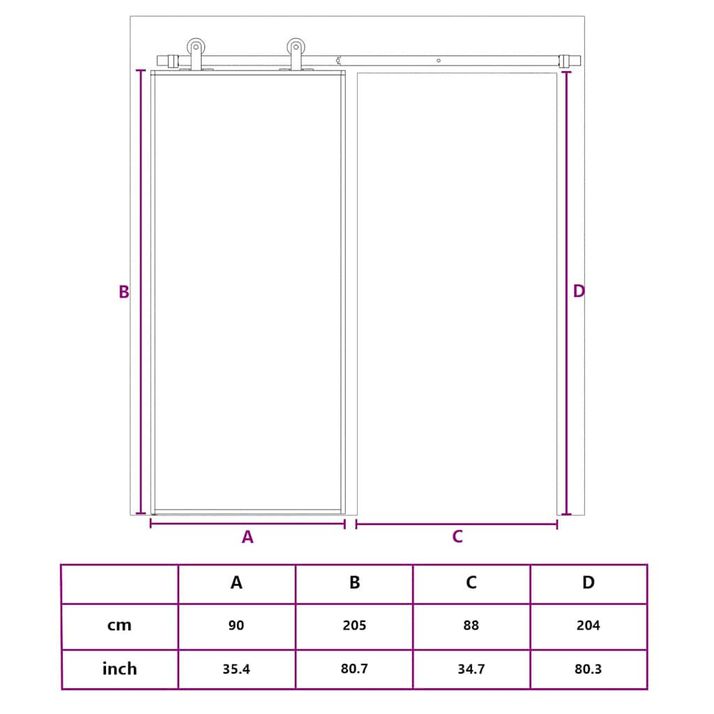 fekete edzett üveg és alumínium tolóajtó 90 x 205 cm