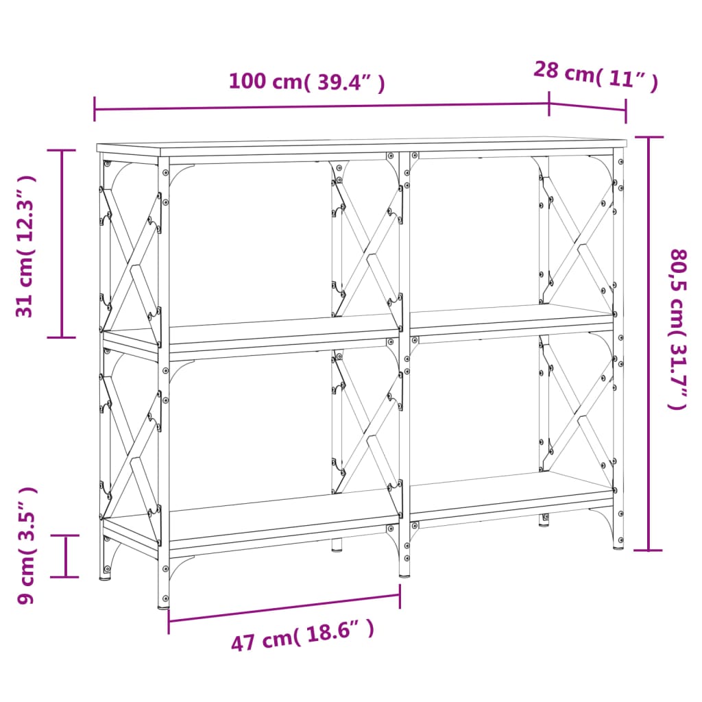 füstös tölgy színű szerelt fa tálalóasztal 100 x 28 x 80,5 cm