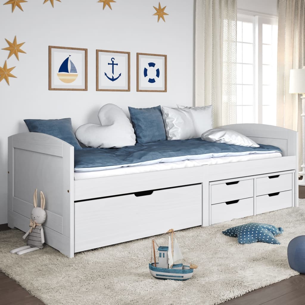IRUN fehér tömör fenyőfa kanapéágy 5 fiókkal 90 x 200 cm