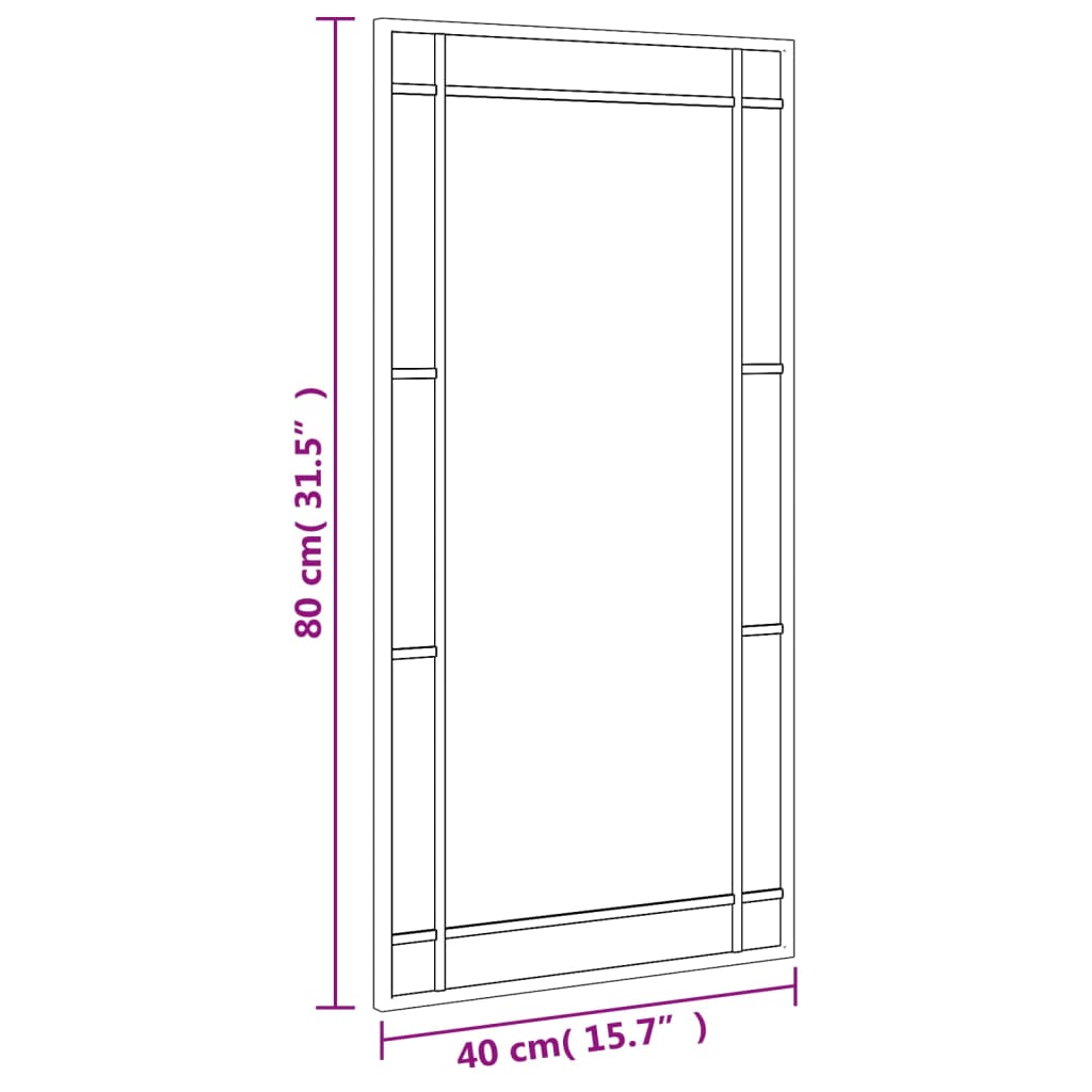 fekete téglalap alakú vas fali tükör 40 x 80 cm