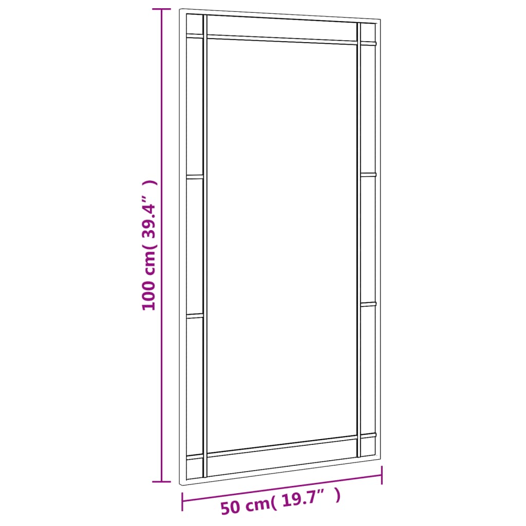 fekete téglalap alakú vas fali tükör 50 x 100 cm