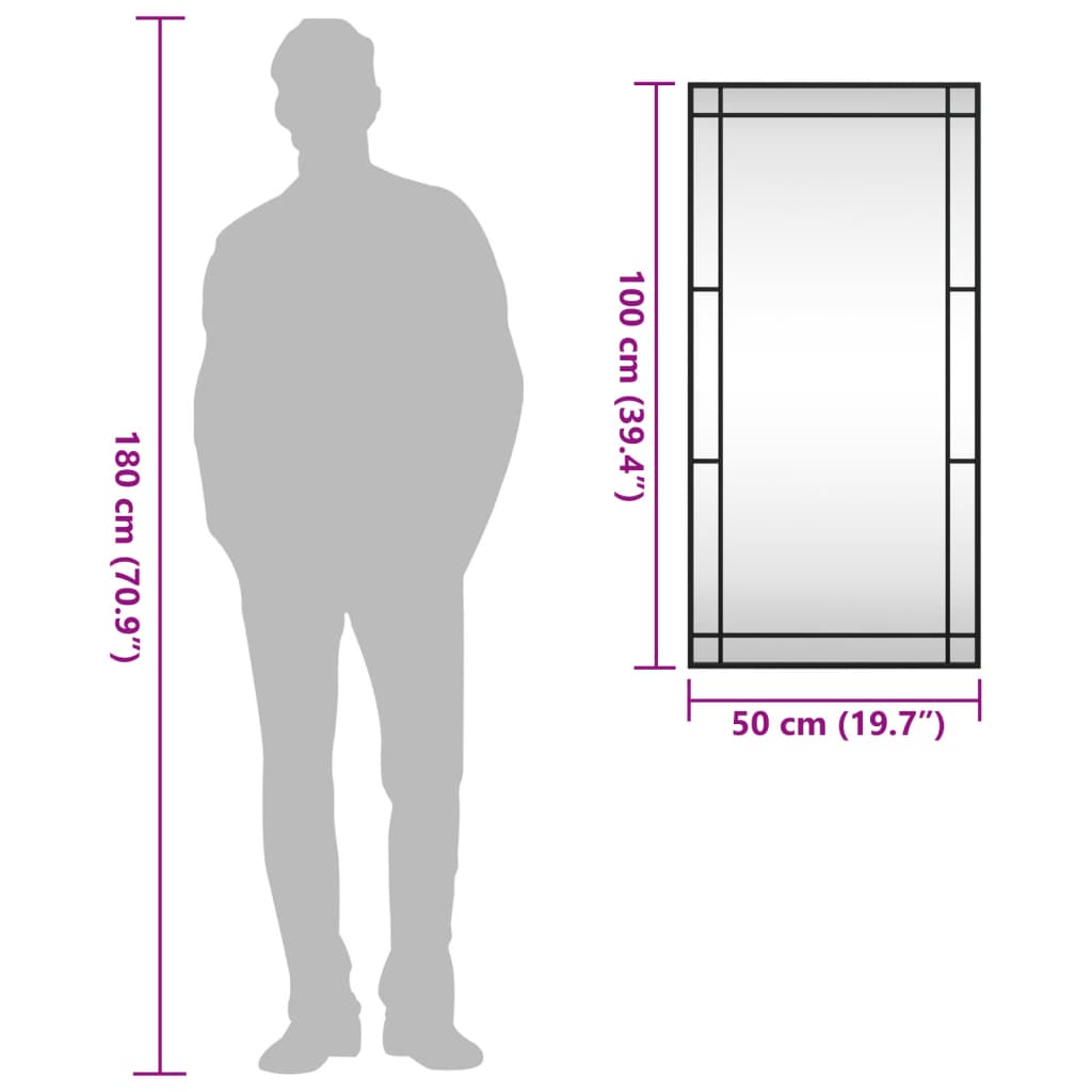 fekete téglalap alakú vas fali tükör 50 x 100 cm