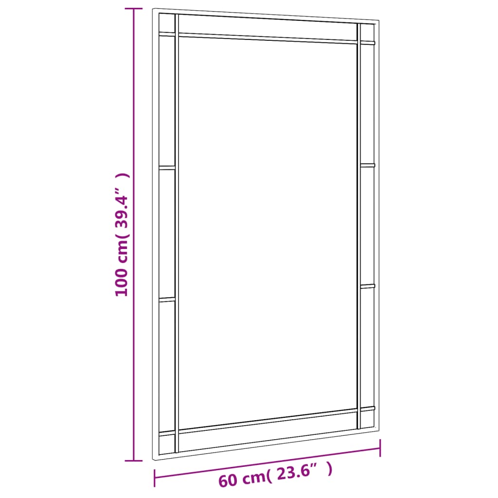 fekete téglalap alakú vas fali tükör 60 x 100 cm