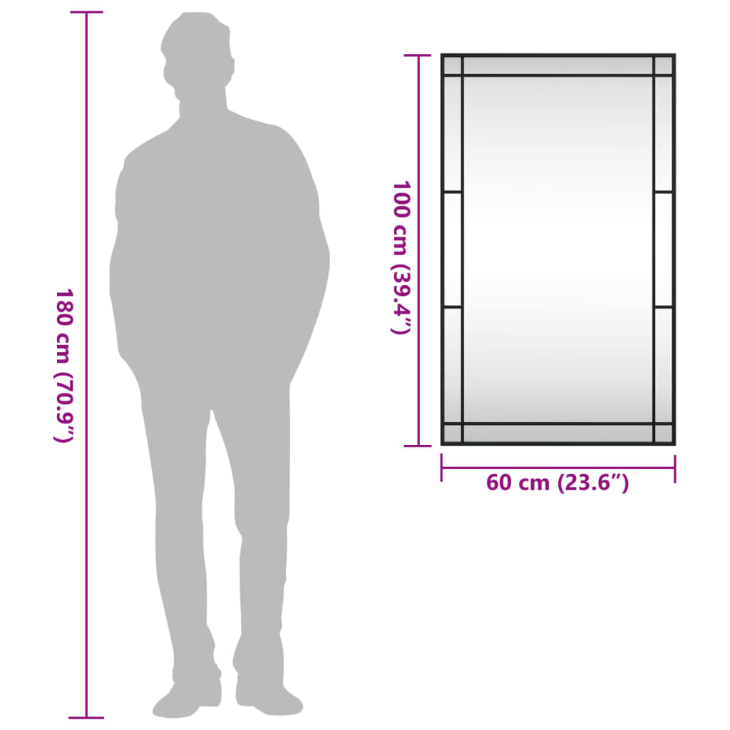 fekete téglalap alakú vas fali tükör 60 x 100 cm