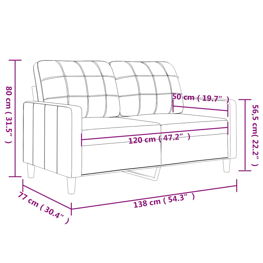 2 személyes szürke műbőr kanapé 120 cm